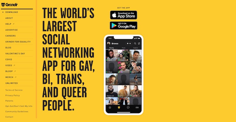 grindr homepage screenshot